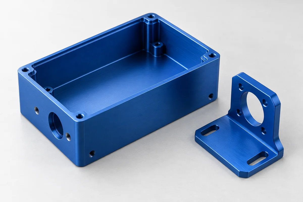 AI-generated photorealistic illustration of anodizing surface appearance; not an actual material sample, finish standard or Omita project.